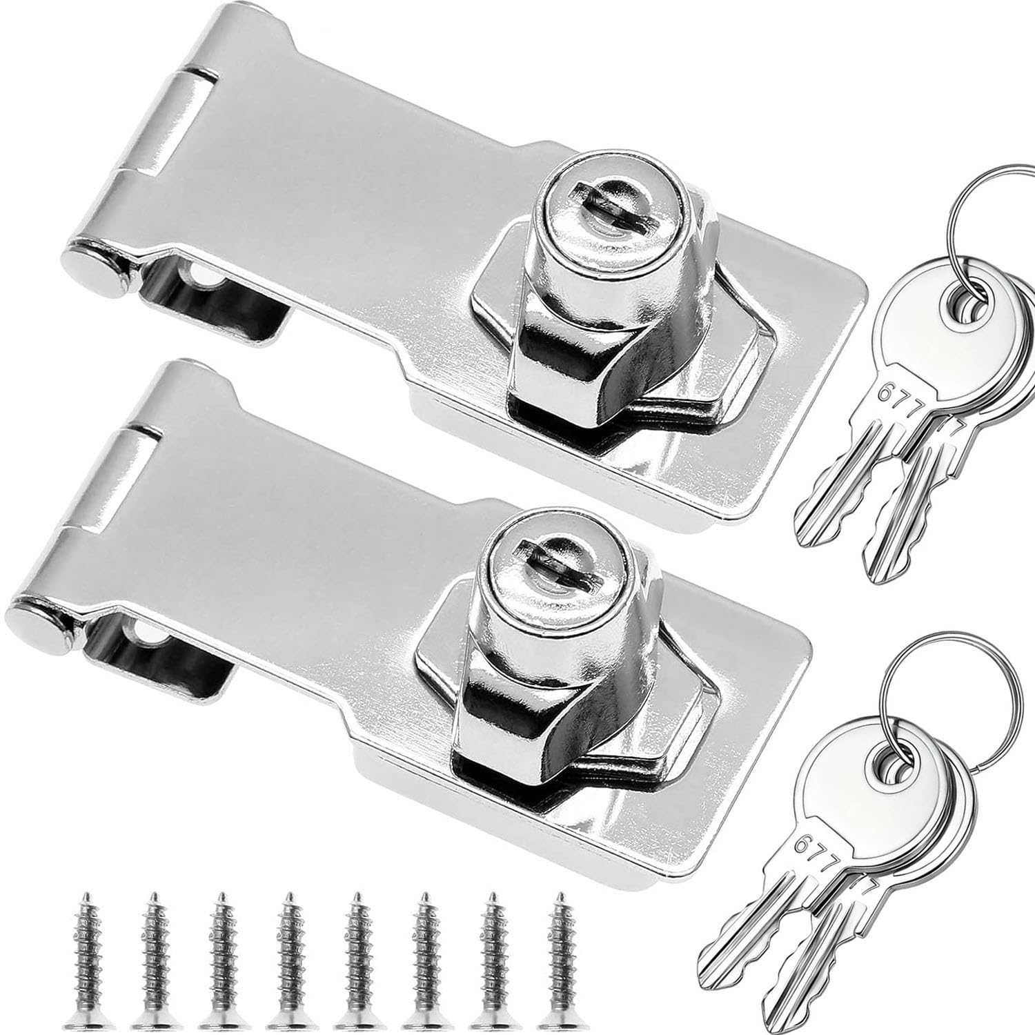 Litensh 2PCS Shed Hasp Lock Padlock with Aliked Keys, Twist Knob Door Latch Bolt Lock Buckle for Drawer Cupboard Cabinet Furniture Mailbox Gates Closets,3 Inch