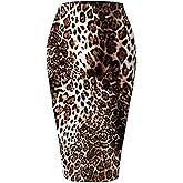 SSOULM Women's Floral Midi Pencil Skirt - Made in USA - Stretchy High Waisted Work Office Bodycon Skirts (Plus Size)