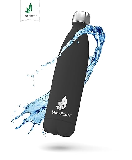 tea'dicted Premium Thermoskanne 1L | Auslaufsichere Edelstahl Thermosflasche | BPA-frei | Designer-Isolierkanne | 12h heiß & 