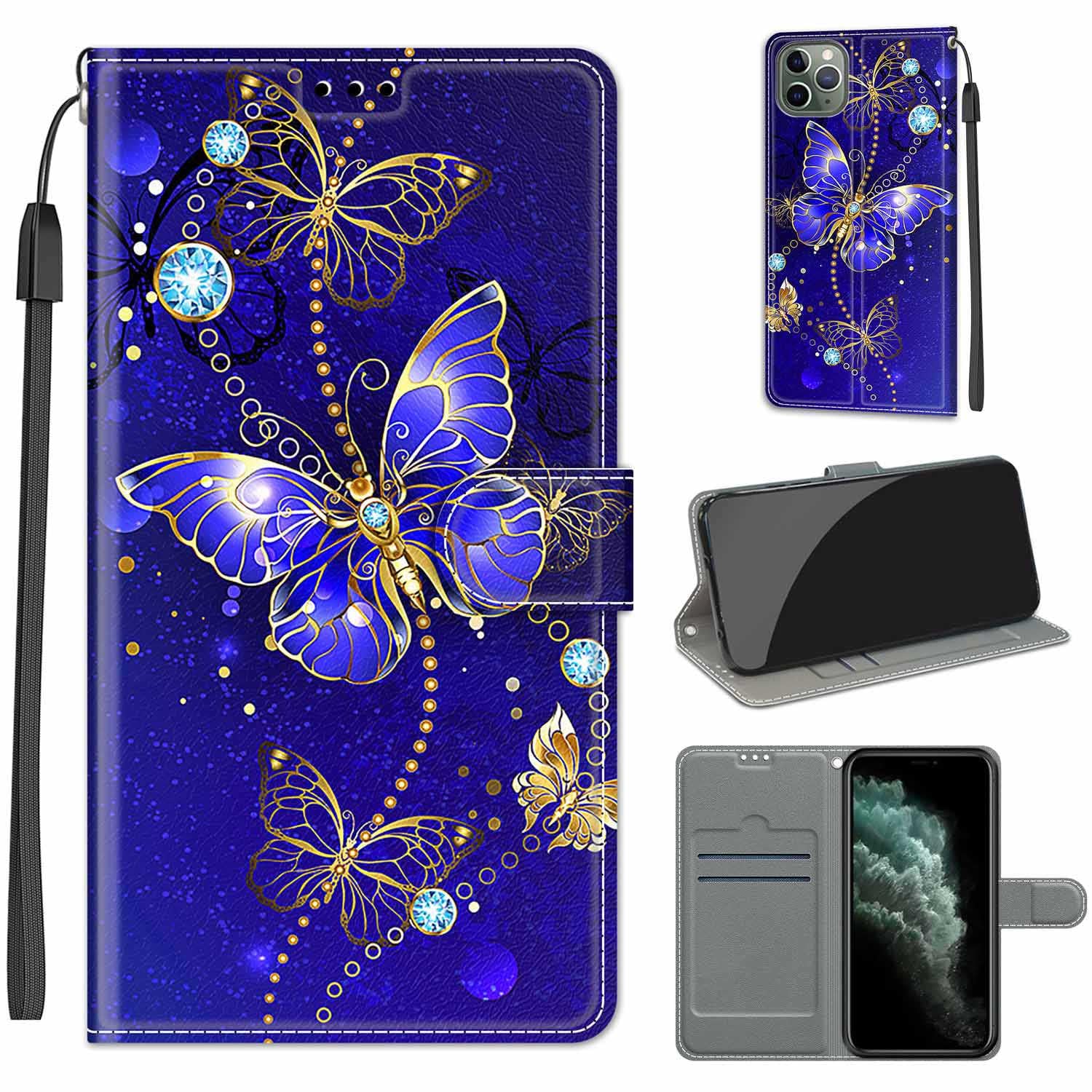 for iPhone 11 Pro 5.8" Case, PU Leather Wallet Book Flip Folio Stand View Cover Pouch Compatible with iPhone 11 Pro Phone Case (Blue Butterfly)
