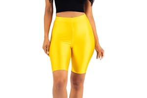 Ofenti Shiny Biker Shorts Colorful Knee Length High Waist Active Slip Shorts Boy Shorts Dance Yoga Running Lounge