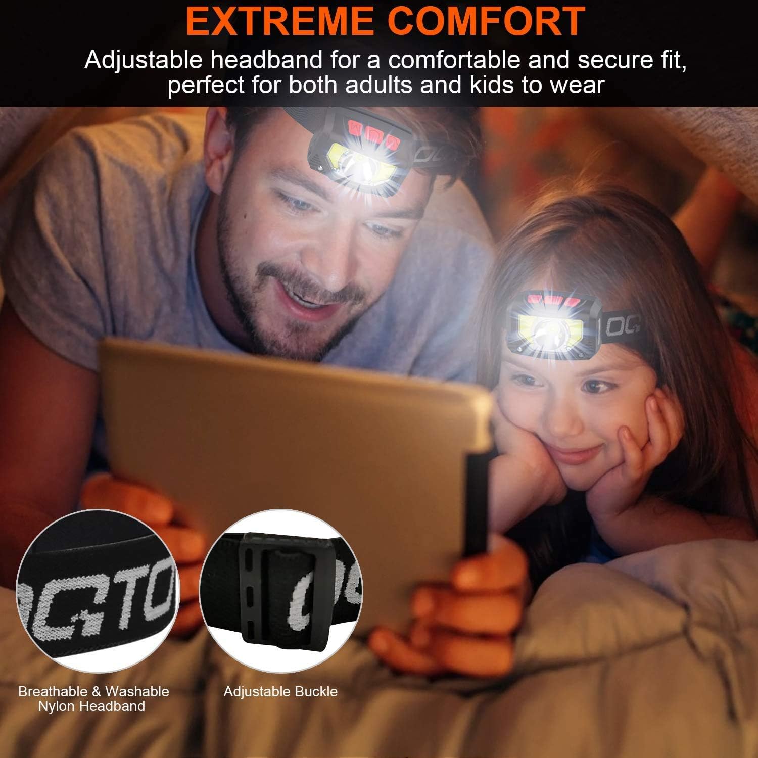 OQTO LED Headlamp Flashlight, 1000 Lumens USB Rechargeable Headlight, 8 Modes with Motion Sensor Head Lamp, Waterproof LED Head Lights for Camping, Hiking, Running, Working and More, Pack of 2 - - 