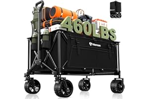 Hikemoon Collapsible Wagon Cart Foldable, 460LB Weight Capacity 220L Heavy Duty Folding Beach Wagon with Big All-Terrain Wheels, Utility Wagon for Groceries, Shopping, Garden, Sports, Camping, Black