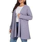 OVERWORETY Long Sleeve Open Front Cardigan Sweaters for Women Plus Size Tunic Tops with Pockets