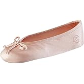 isotoner Women's Classic Stretch Satin Ballerina Slippers with Satin and Sequin Bow Tie