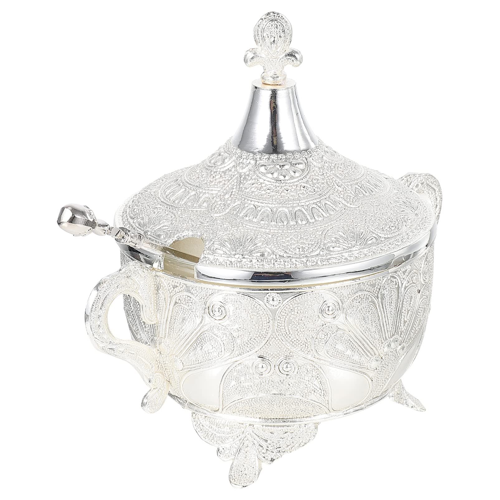 Luxshiny Vintage Storage Box Sugar Bowls with Lid and Silver Carved Condiment Container Metal Seasoning Condiment Pot Pepper Containers for Home Kitchen Restaurant Bottle Dispenser