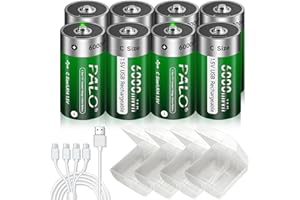 C/LR14 Rechargeable Batteries, 8 Pack High Capacity 1.5V 6000mWh C Size Rechargeable Batteries, Lithium 1500 Cycle with Type 