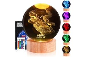 DCG Center, Zodiac Signs Crystal Ball Night Light, 3D Crystal Ball Night Light, Crystal Night Lamp for Kids, Decorations Gifts for Men, Women, Kids, Boys, Girls, Teens, Horoscope Lamp (Taurus)