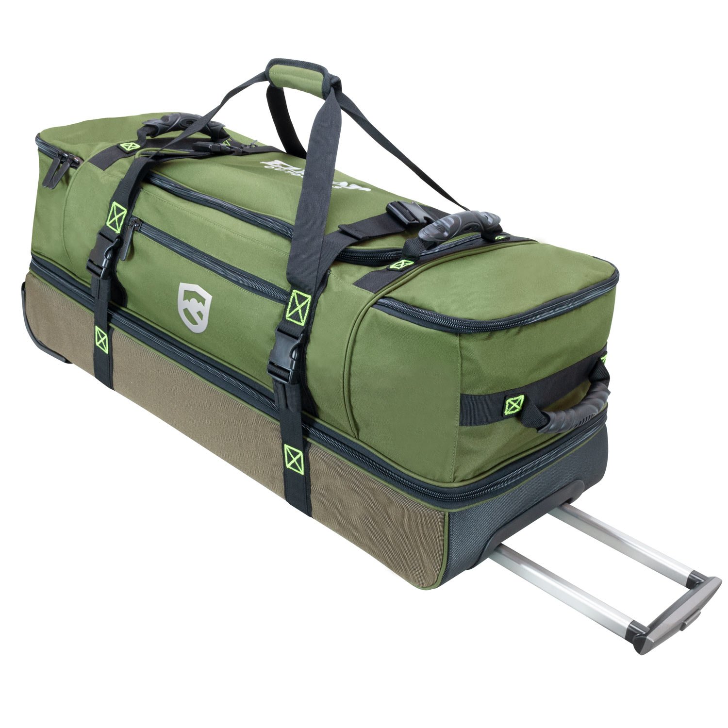 Elkton Outdoors Rolling Fishing Duffle Bag with Wet/Dry Gear Pockets
