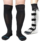LORVVDE Walking Boot Socks Replacement Sock Liner for Orthopedic Boot Walker Brace, Cast Socks for Fracture Boot Surgical leg Cover Black 2 Pairs