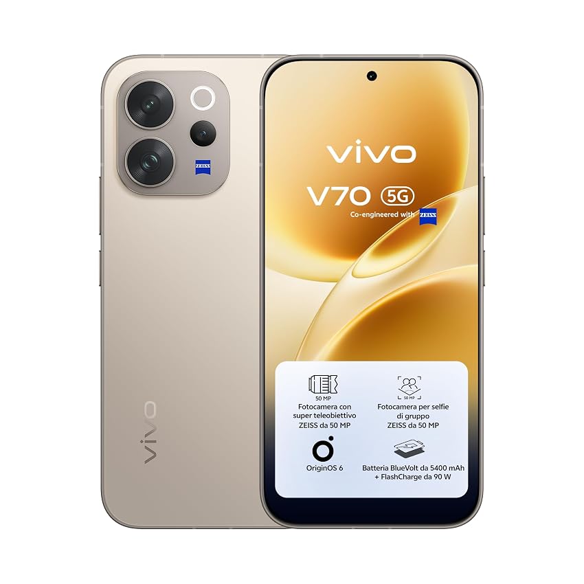 vivo V70 5G Smartphone 8GB RAM + 256GB, Fotocamera ZEISS 50MP con Super Teleobiettivo