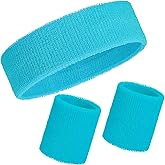 WILLBOND 3 Pcs Sweatbands Set 80s 90s Neon Sports Headband Tennis Striped Sweat Band Sports Competitions Games for Men Women Party Supplies