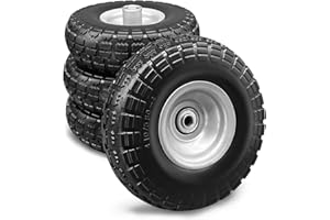 BAIVE BW 4 Pcs 10" Flat Free Tires Solid Non-inflated Tires Wheels, 4.10/3.50-4 Tire with 5/8 Ball Bearings, 2.24" Offset Hub for Wheelbarrow, Garden Wagon Carts, Trolley, Hand Truck, Various Tool Carts