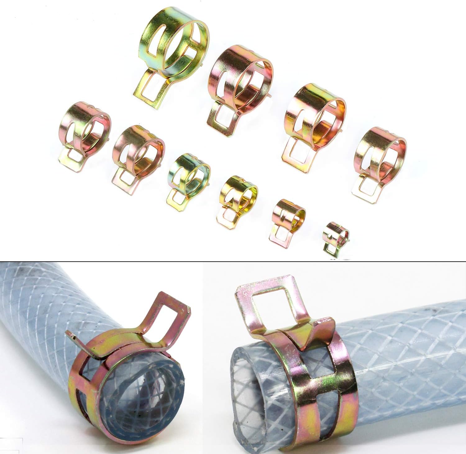 HSEAMALL 100 PCS Spring Hose Clamps, Fuel Line Hose Clips, Water Pipe Air Tube Silicone Vacuum Hose Clamp Fastener 6-20mm 10 Size - Image 5