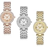 Dacdyi 3Pcs Women Ladies Luxury Watches Wholesale Flower Diamond Bracelet Watch Round Dial Analog Quartz Wristwatches