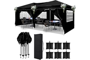 DOINUO 10x20 Black Pop Up Canopy Outdoor Party Tent with 6 Sidewalls, Wedding Party Tent Outdoor Waterproof UV50 Canopy Event Shelter Tents for Parties, 6 pcs Weight Bag,Carry Bag