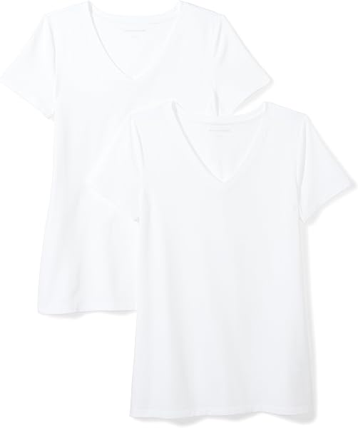 Amazon Essentials Women's Regular-Fit Short-Sleeve V-Neck T-Shirt, Multipacks