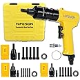 HIFESON Pneumatic Rivet Nut Gun (M4 & M5 & M6) Air Rivet Nut Pull Setter Tool with 3 Size Quick-Change Nose-Piece Assembly, 5pcs Mandrels Included with Each Size