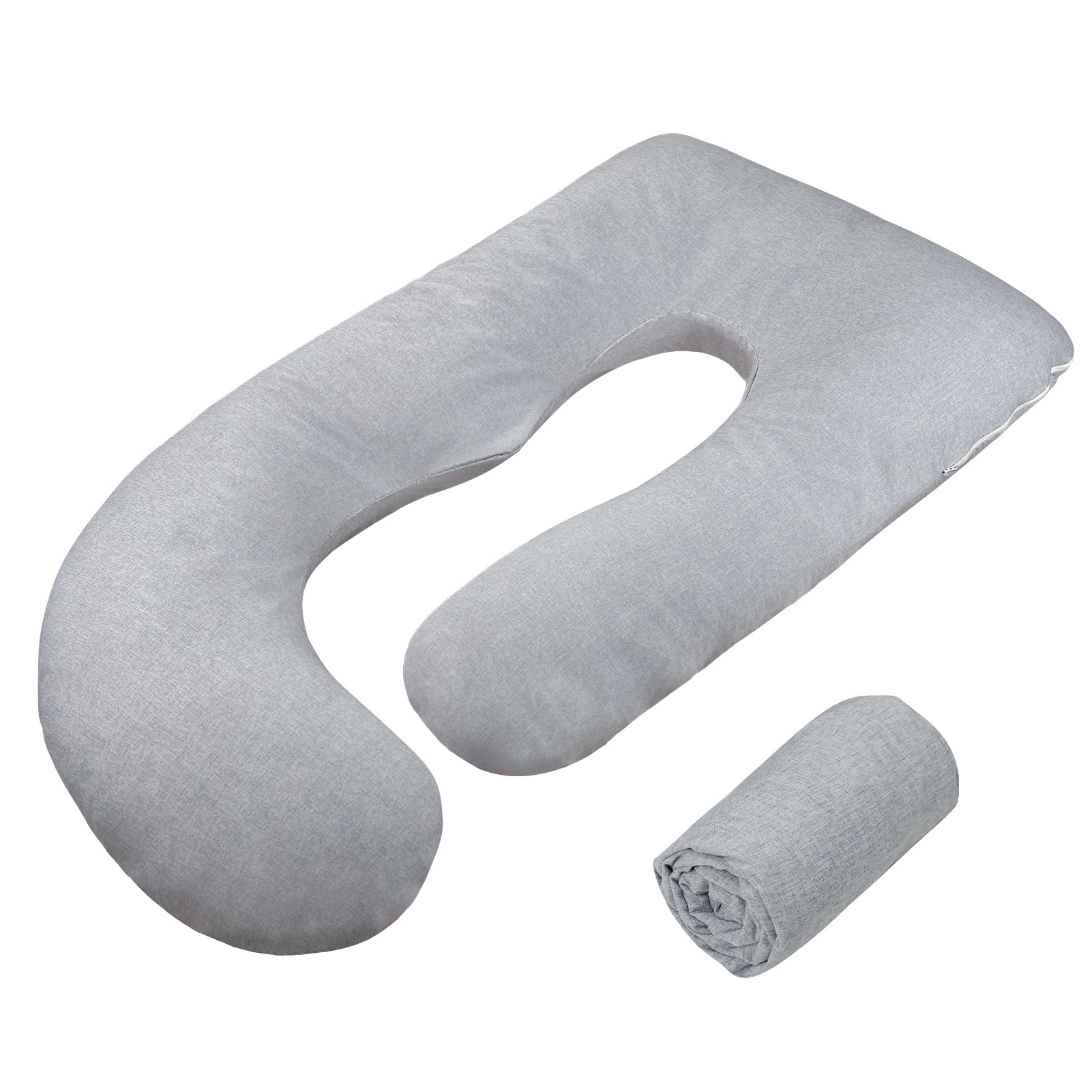 Photo 1 of TANOFAR Pregnancy Pillow Cover J Shaped(ONLY Pillowcase), Super Soft Pillowcase Replacement Cover for Maternity Pillow, with Large Sized Zipper, Fits 55/58 Inch Pregnant Pillow, Grey