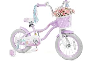 Olakids Kids Bike, 12 14 16 18 20 Inch Mermaid Theme Girls Bicycle with Training Wheels Basket Adjustable Seat and Handlebar 