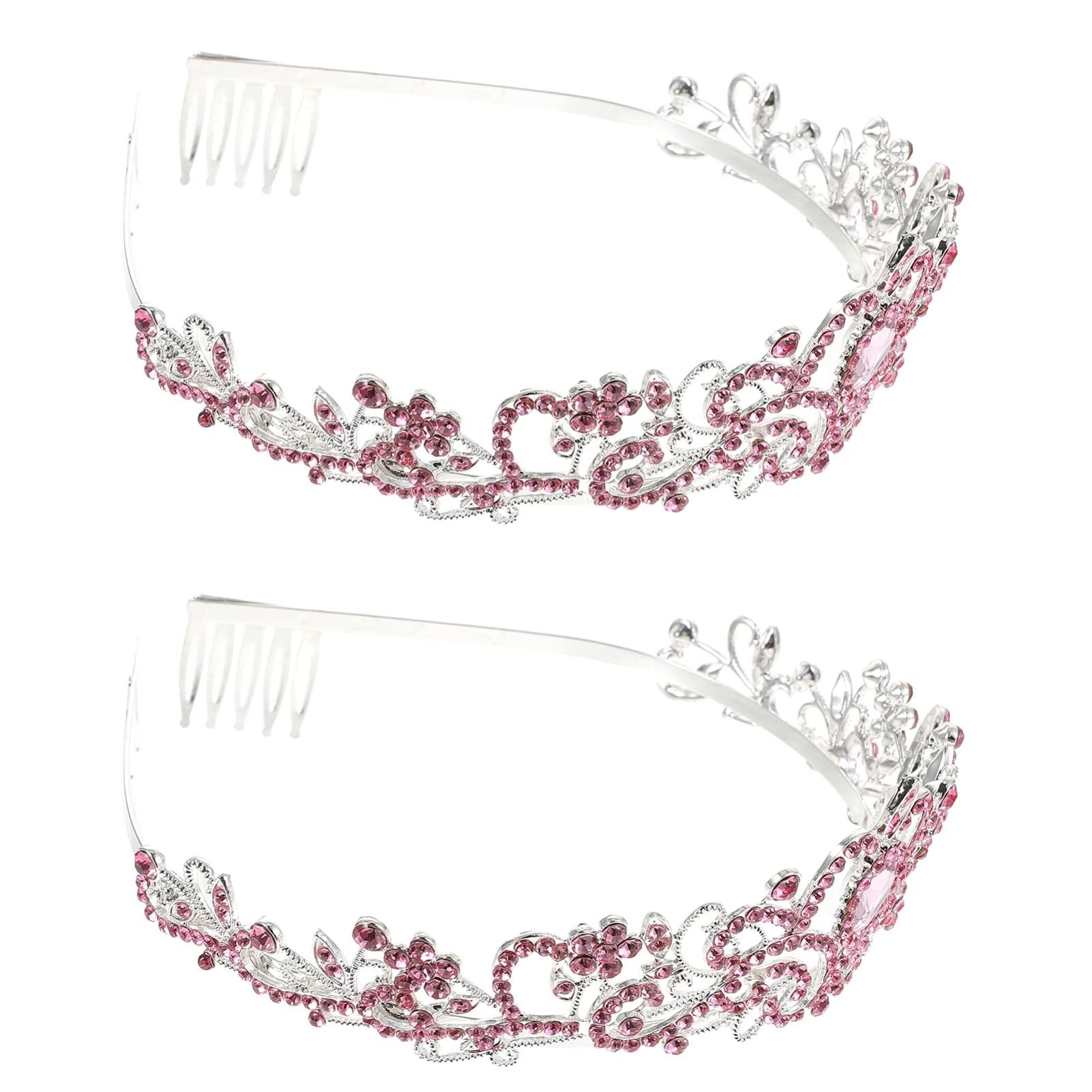 Lurrose 2 Pcs Wedding Tiara Crowns Rhinestone Bridal Tiara with Comb Princess Crystal Crown Headband Wedding Headpieces for Women Girls Wedding Birthday Pink