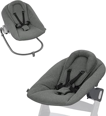 Alpha Bouncer Premium Hamaca Bebé para trona Evolutiva Alpha & Beta desde el Nacimiento, Balancin Bebe con Arnés de 5 Puntos, Mecedora Bebe Reclinable - Gris