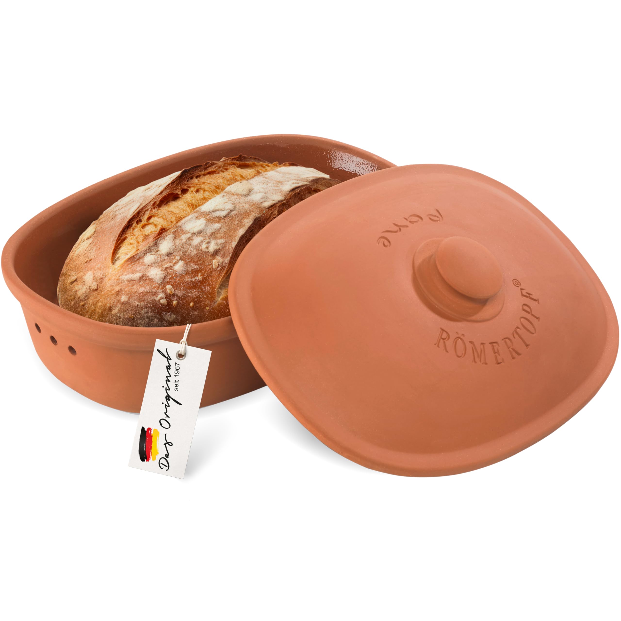 Römertopf Ceramic clay bread pot, ideal for storing bread and pastries 30x21cm