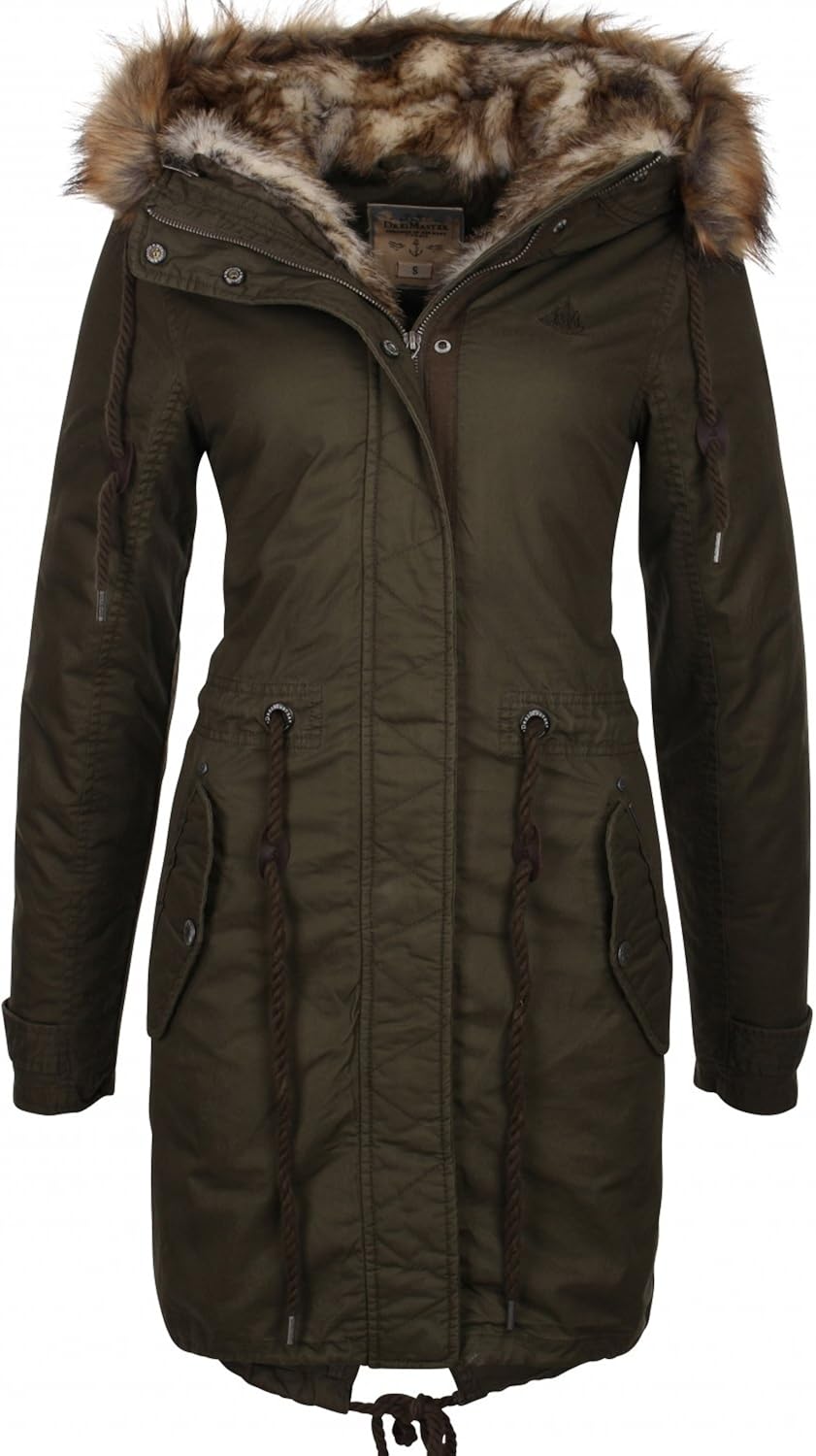 DREIMASTER Damen Parka mit herausnehmbarem Kunstfellinnenfutter, abnehmbare Kapuze und Kunstfell ...