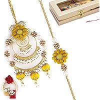Aapno Rajasthan Lovely Yellow & Pearl Rich Bhaiya Bhabhi Rakhi Set