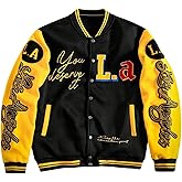 SOLY HUX Men's Letter Graphic Color Block Varsity Jacket Long Sleeve Y2k Streetwear Baseball Jacket