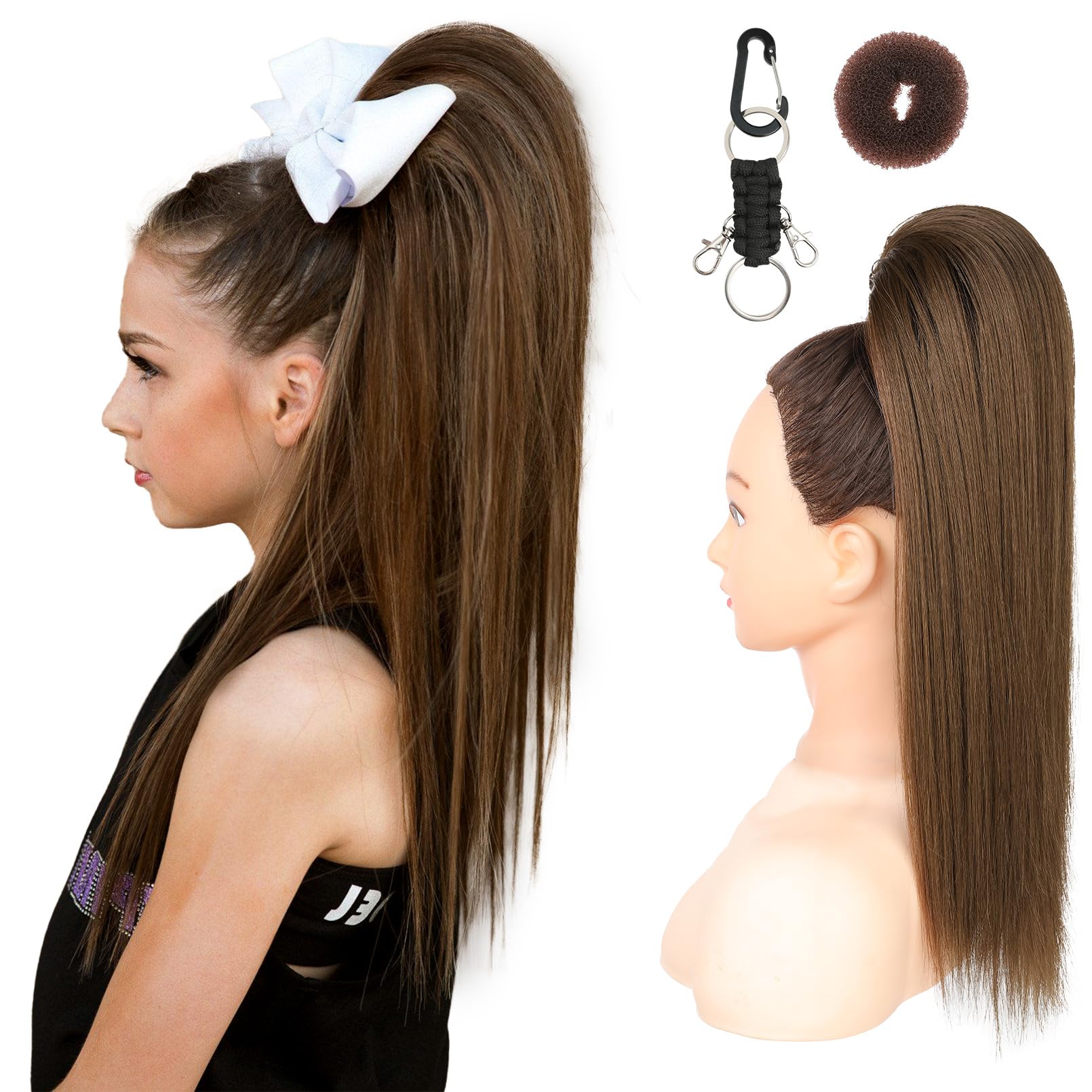 Photo 1 of SEIKEA Ponytail Extension Cheer Ponytail Hair Piece, 16" Cheerleader Straight Ponytail Hairpiece Mocha Melt for Cheerleader Competition, Dance