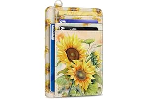 Yonlevres Credit Card Holder Slim Wallet, Sunflower RFID Wallet Women Front Pocket Small Card Holder, Travel Cute Funny Thin Card Case ID Window PU Leather RFID Blocking Card Organizer Gifts Girls