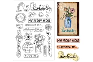 PH PandaHall Word Clear Stamps, Handmade Text Rubber Stamp Transparent Silicone Stamps PVC Plastic Clear Stamp for Card Making Photo Album Decoration and DIY Scrapbooking, 4.33x6.3inch