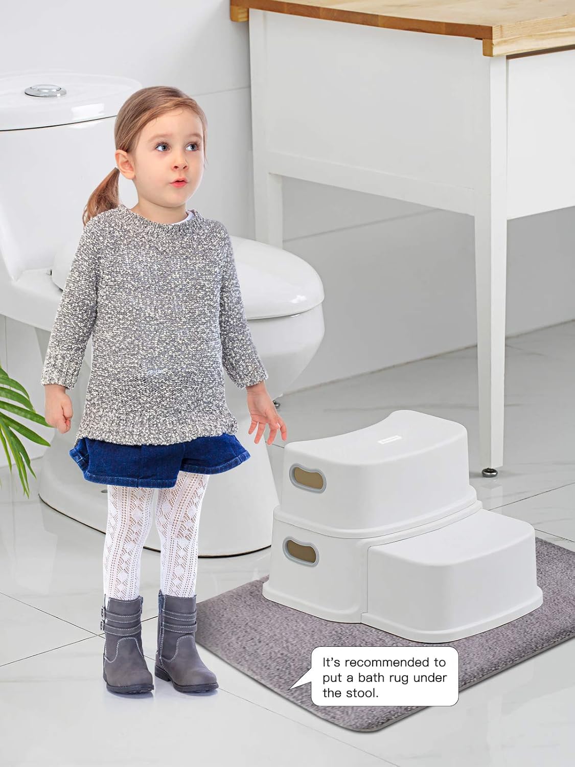 Glamore 2 Step Stool for Kids, Toddler Step Stool, Kids Step Stool for Potty Training, Bathroom Toilet Stool, Slip Resistant, Dual Height 4.5"- 9.4", Dual Width 5"- 6", White 1 Pack : Baby