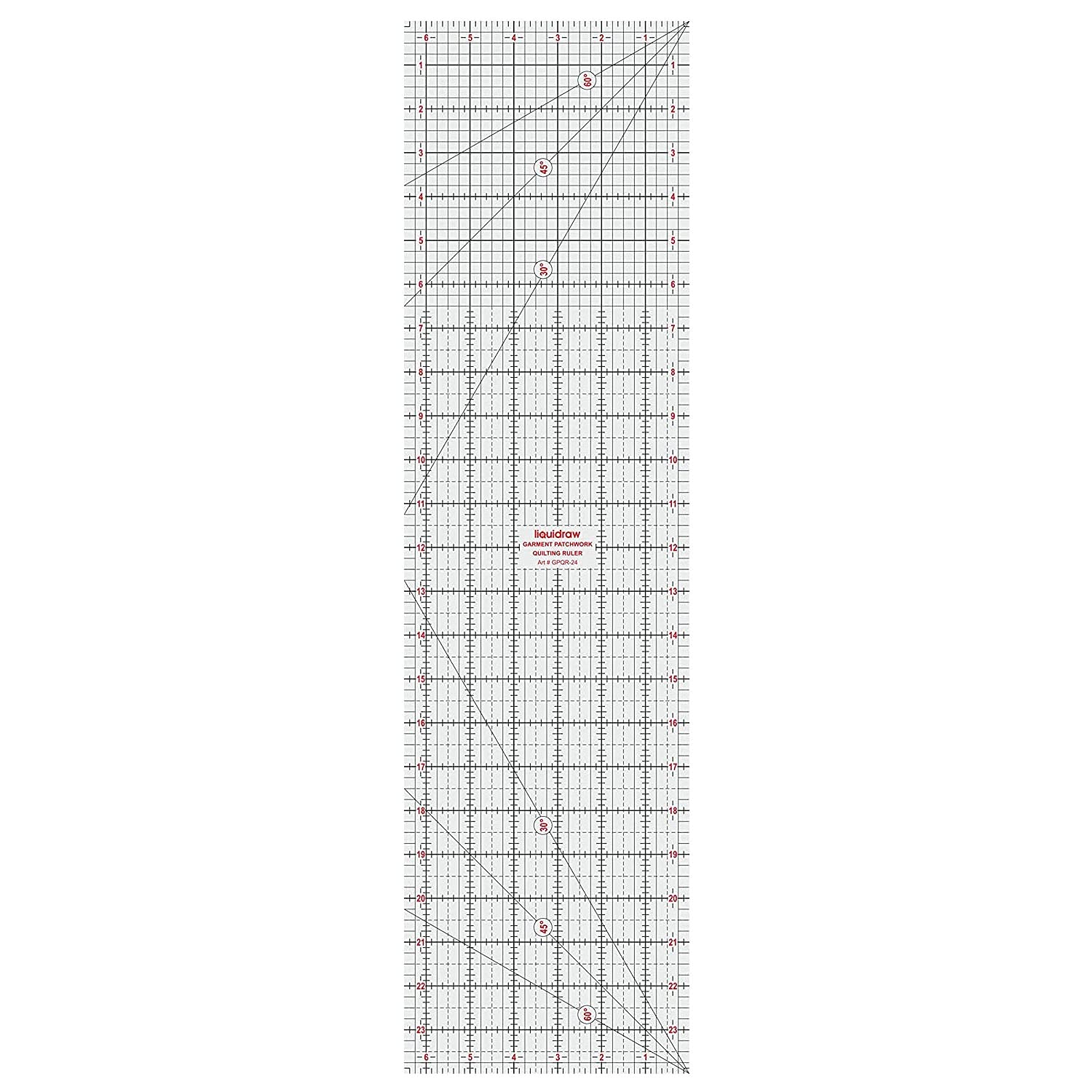 Liquidraw Patchwork Quilting Ruler - 6.5" x 24" | Transparent Acrylic | Clear, Bold Imperial Measurement Markings | Rectangle Quilting Template | Ideal For Designing, Sewing & Cutting | 3 mm Thick