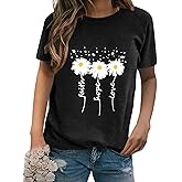 EADINVE Women Crewneck Daisy Print Short Sleeve T-Shirts Summer Faith-Hope-Love Tees Loose Fit Graphic Tops 2026