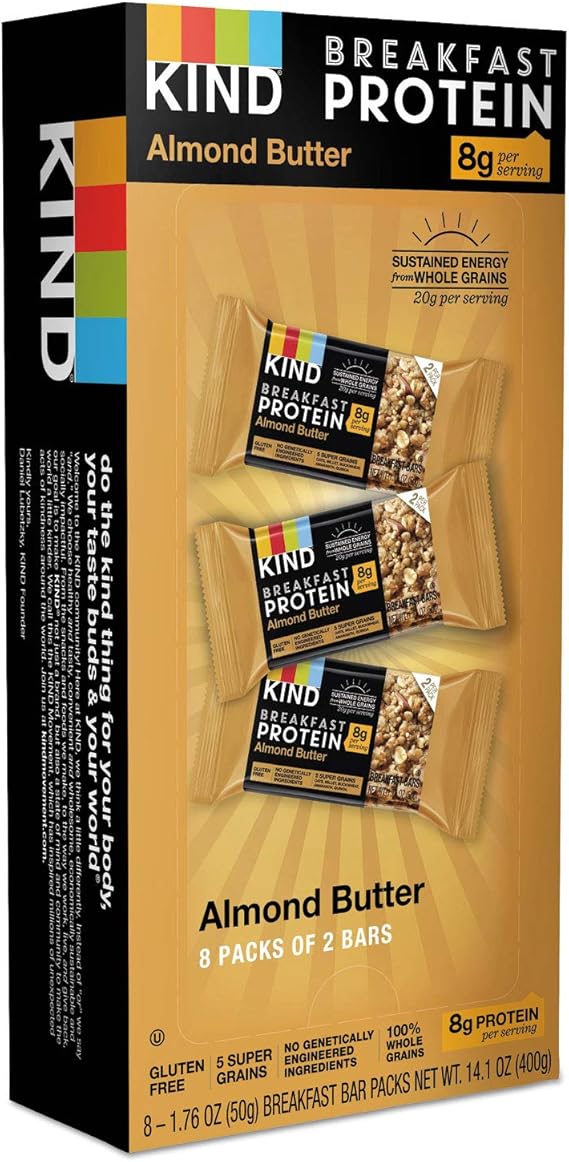 KIND Breakfast Protein Bars Almond Butter 8 Packs of 2