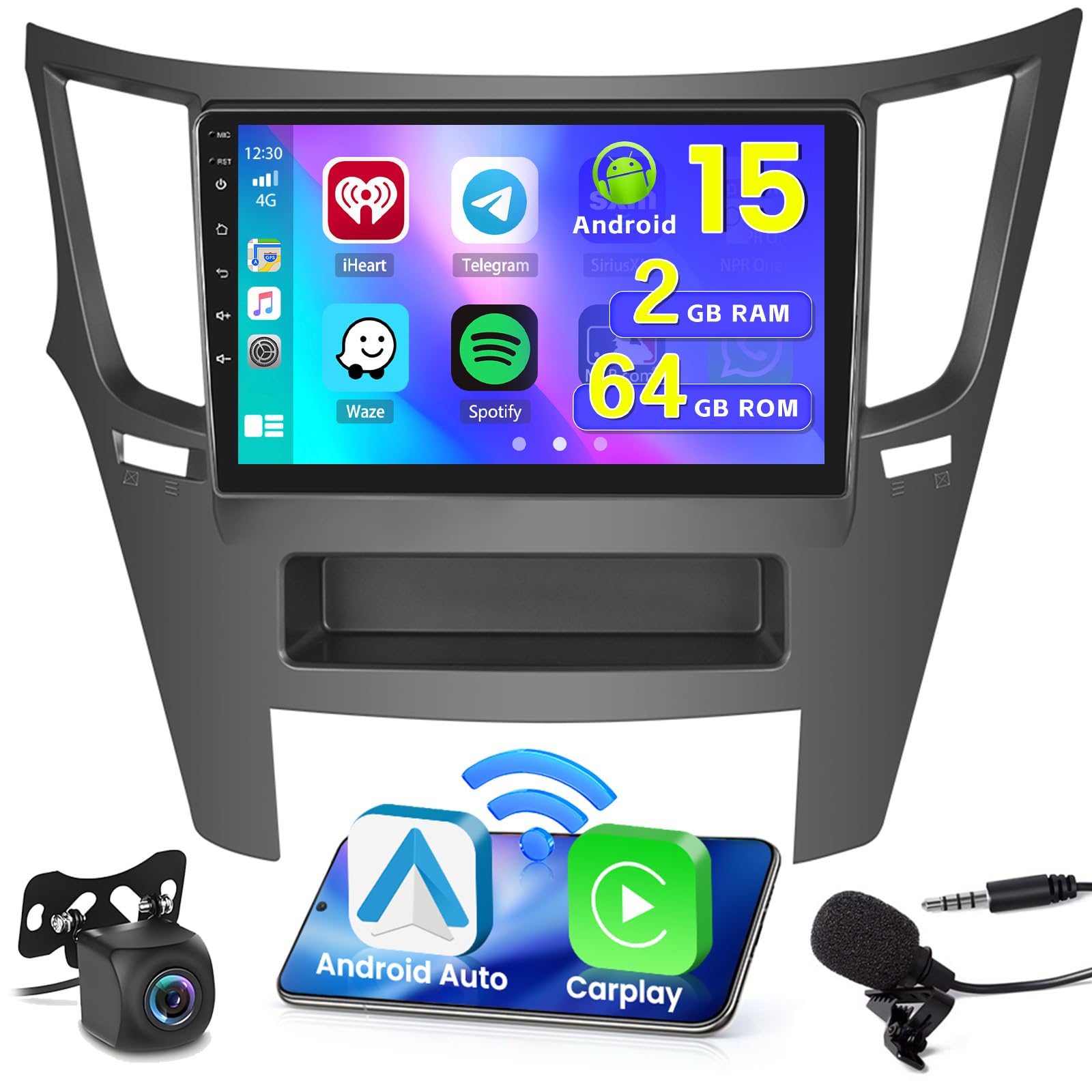 Photo 1 of 2+64G Hikity Android 15 Car Stereo for Subaru Legacy Outback 2010-2014 Radio, 9'' Touch Screen Car Radio Wireless CarPlay Android Auto GPS Mirror Link WiFi BT FM/RDS/EQ Backup Cam