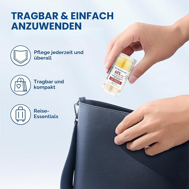 Urea Creme Stick mit 60% Urea & 2% SA, Intensiv Pflege Stick für raue, trockene Haut an Fersen, Füßen, Ellbogen & Knien, Feuchtigkeitsbalsam für glattere Haut, 40g