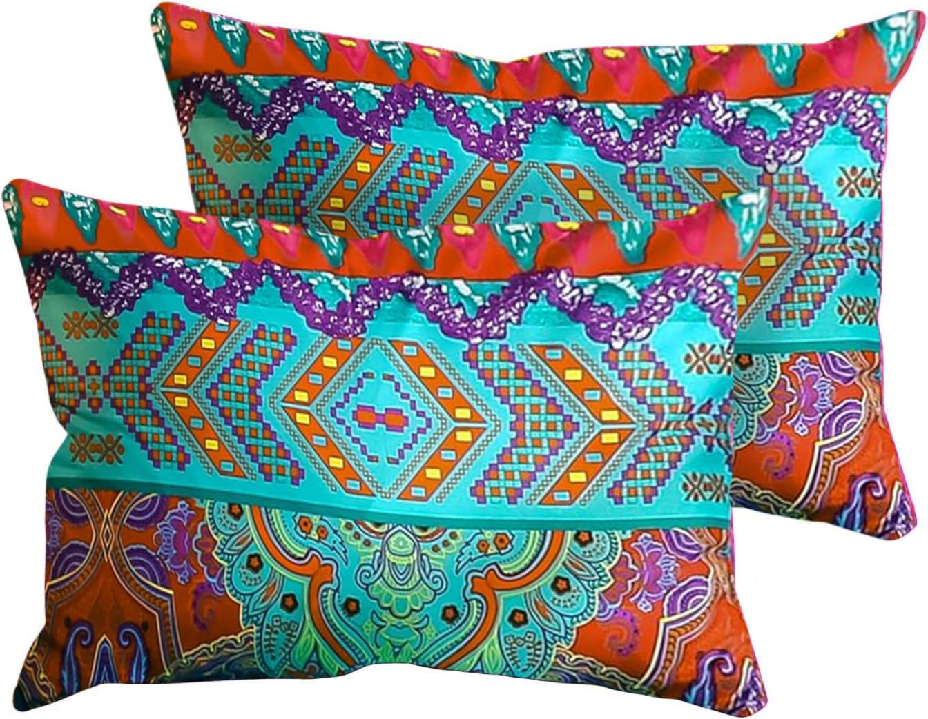 Loussiesd Boho Pillowcase Exotic Striped Bohemian Floral 2 Pillow Shams Standard Colorful Boho Pillow Shams with Evenlop Closure Microfiber Super Soft Bohemian Pillow Cover, 20 x 30 Inch