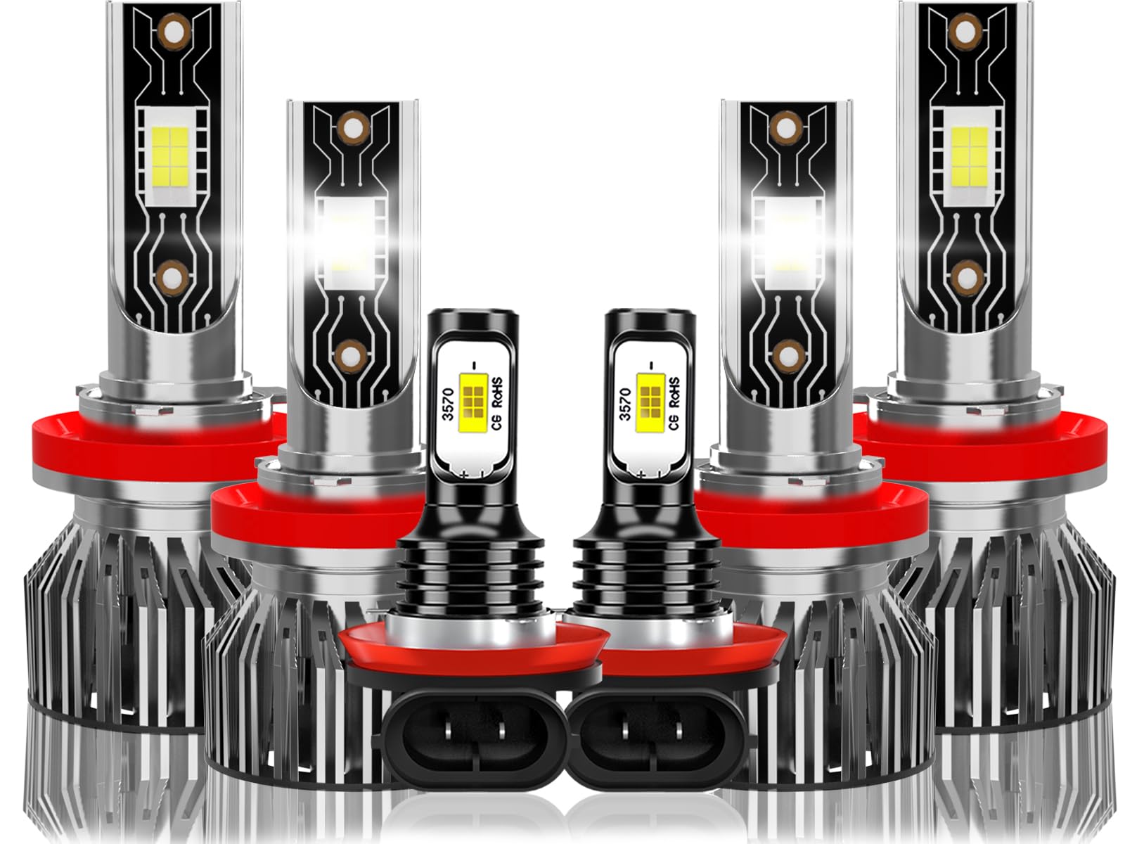 Photo 1 of TXBILMOO Compatible For Toyota Tacoma 2016-2023 H8 H9 High/Low Beam H11 Fog Light Bulbs, 600% Brightness 6500K White with Cooling Fan, Plug and Play, IP68 Pack of 6