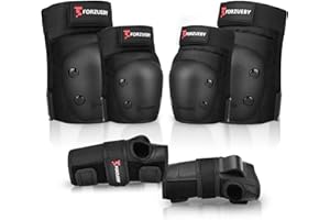 Forzueby Adult/Kids Knee Pads Elbow Pads Wrist Guards 6 in 1 Protective Gear Set for Inline Roller Skating Skateboarding Scooter BMX etc.