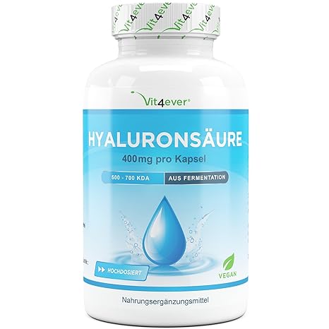 Vit4ever® Hyaluronsäure 400 mg - 120 Kapseln - Molekülgröße 500-700 kDa - Laborgeprüft - Hyaluron aus Fermentation - Vegan - 