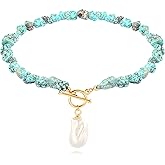 Beaded Choker Necklaces for Women Girls Natural Turquoise Fluorite Malachite Stone Bohemian Beaded Choker Jewelry