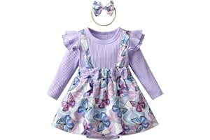 Infant Baby Girl Clothes Dress Newborn Long Sleeve Tops Floral Ruffle Romper Skirt Headband 3Pcs Outfits Set