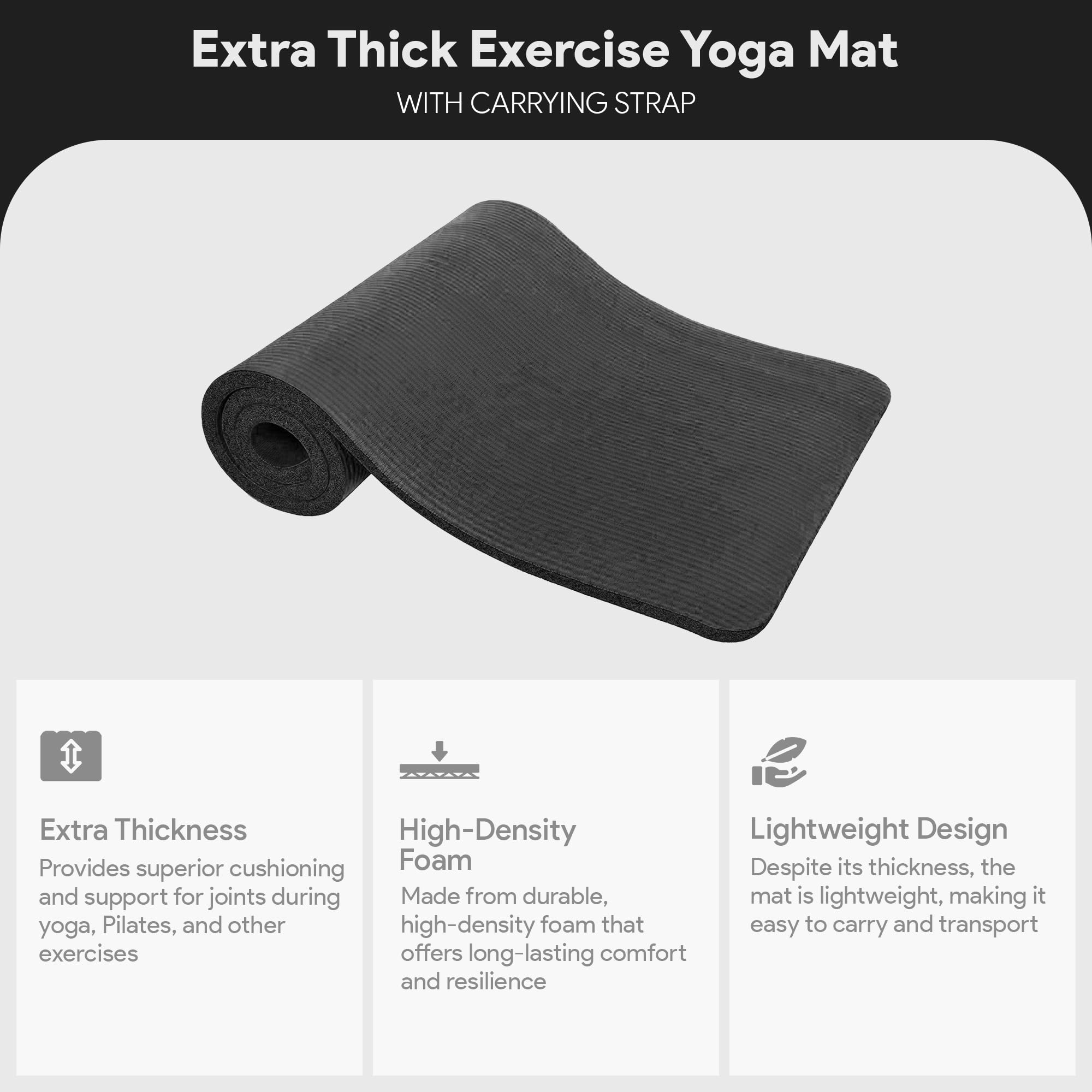BalanceFrom Fitness GoYoga All Purpose 71 x 24 x 1 Inch Extra Thick Anti Tear High Density Non-Slip Exercise Yoga Mat with Carrying Strap, Black - Image 2