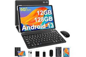 SEBBE Tablet 10 Inch Android 13 Tablet PC 12GB RAM + 128GB ROM TF 1TB Octa-Core 2.0 GHz, Google GMS | Bluetooth 5.0 | 5G WiFi | 6000mAh | 1280 * 800 | 5MP+8MP, Tablet with Keyboard and Mouse Black