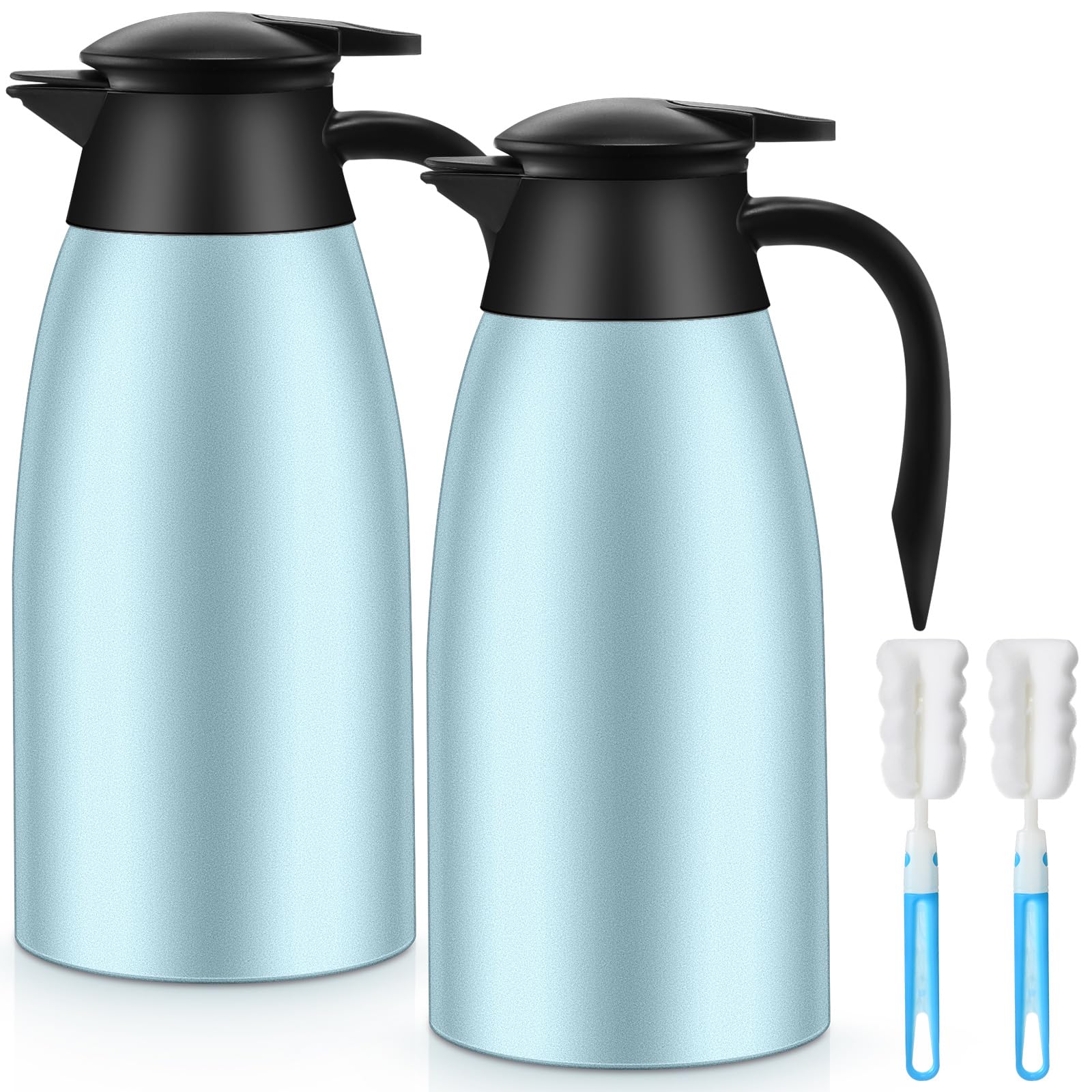 Photo 1 of Norme 2 Pcs Thermal Coffee Carafe Insulated Stainless Steel Coffee Carafe for Hot Liquid Vacuum Thermal Pot Creamer Pitcher Dispenser with Brushes Keeping Hot Water Milk(Blue)
