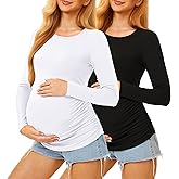 MIRAZEN Maternity Shirts Long Sleeve Pregnancy Top for Women with Crew Neck Casual Tee Shirts
