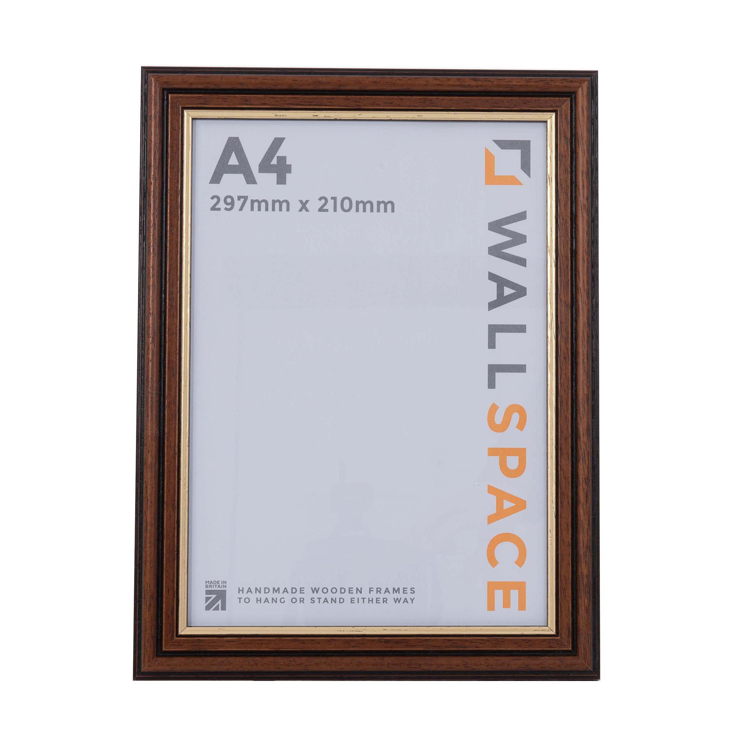 Wall Space A4 Traditional Mahogany frame | Brown and Gold Line A4 Photo | Dark Wood Certificate Frame | 210x297mm | Real Glass